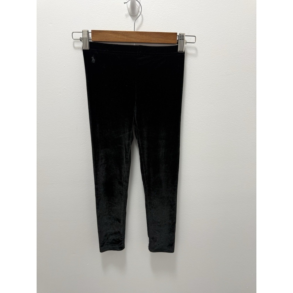Ralph Lauren Girls Black Velvet Leggings Size 6 Stretch Pull-On Pants